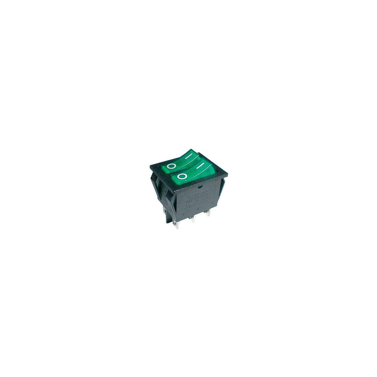 Viac oPřepínač kolébkový 2x(2pol./3pin) ON-OFF 250V/15A pros. zelený