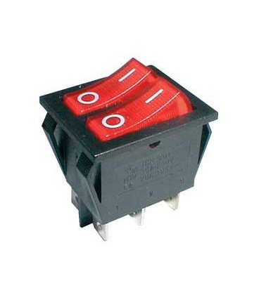 Přepínač kolébkový 2x(2pol./3pin) ON-OFF 250V/15A pros. červený