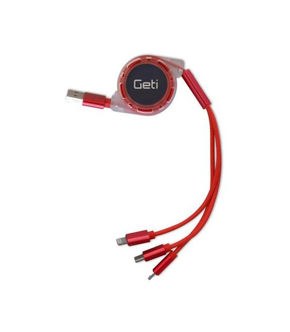 Kabel Geti GCU 02 USB 3v1 červený samonavíjecí