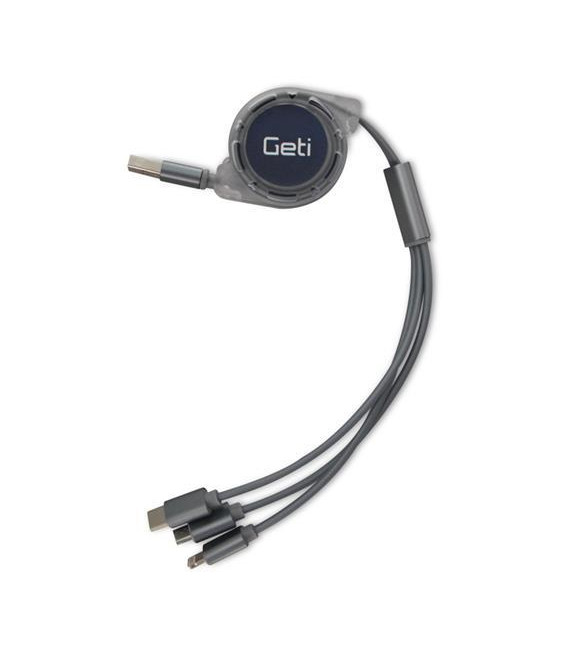 Kabel GETI GCU 04 USB 3v1 stříbrný samonavíjecí