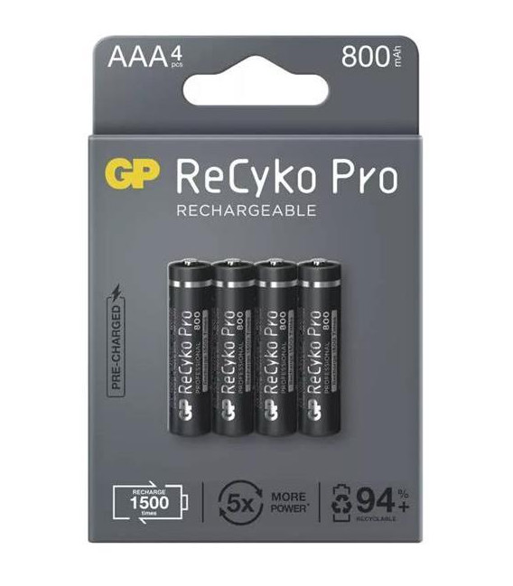Baterie AAA (R03) nabíjecí 1,2V/800mAh GP Recyko Pro 4ks