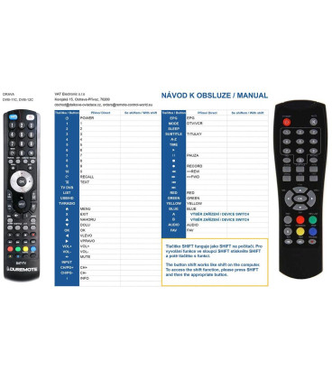 ORAVA DVB-11C, DVB-12C - dálkový ovladač kompatibilní