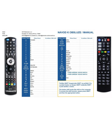 MAG 250, 254, 256, 270, 322, 324, 351, 410, 420, 425, 520, 522, 524 IPTV Set Top Box - dálkový ovladač kompatibilní