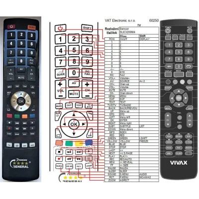 VIVAX TV-32LE75T2, TV-32LE76T2, TV-40LE75T2, TV-40LE76T2, TV-43LE75T2, TV-43LE76T2 - dálkový ovladač - náhrada kompatibilní