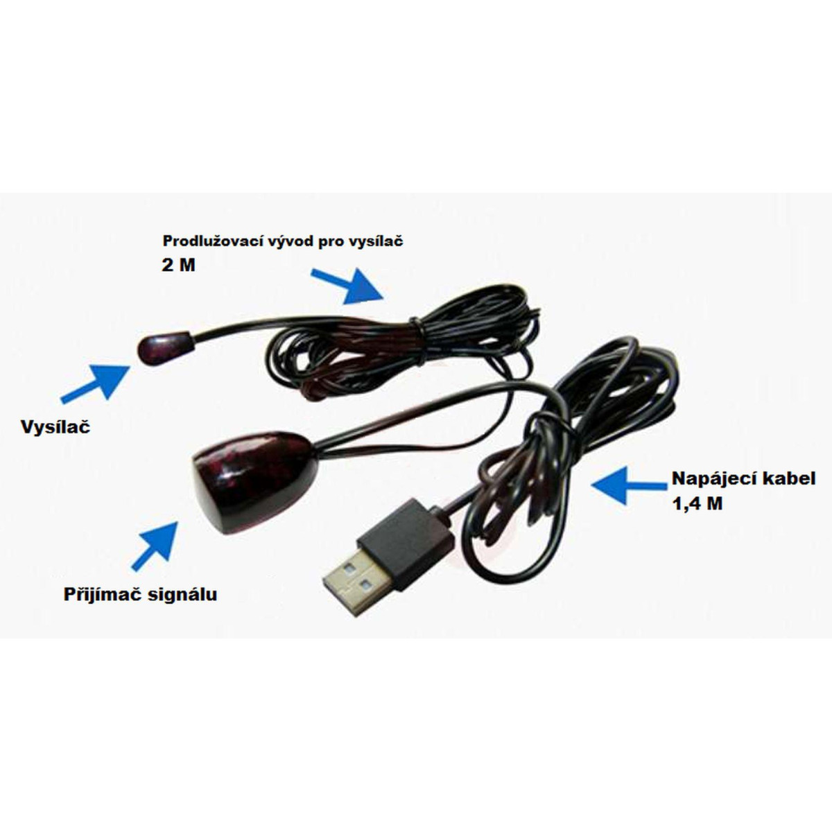 Univerzální opakovač, prodlužovač signálu dálkového ovladače DA4339A, USB, 2m kompatibilní