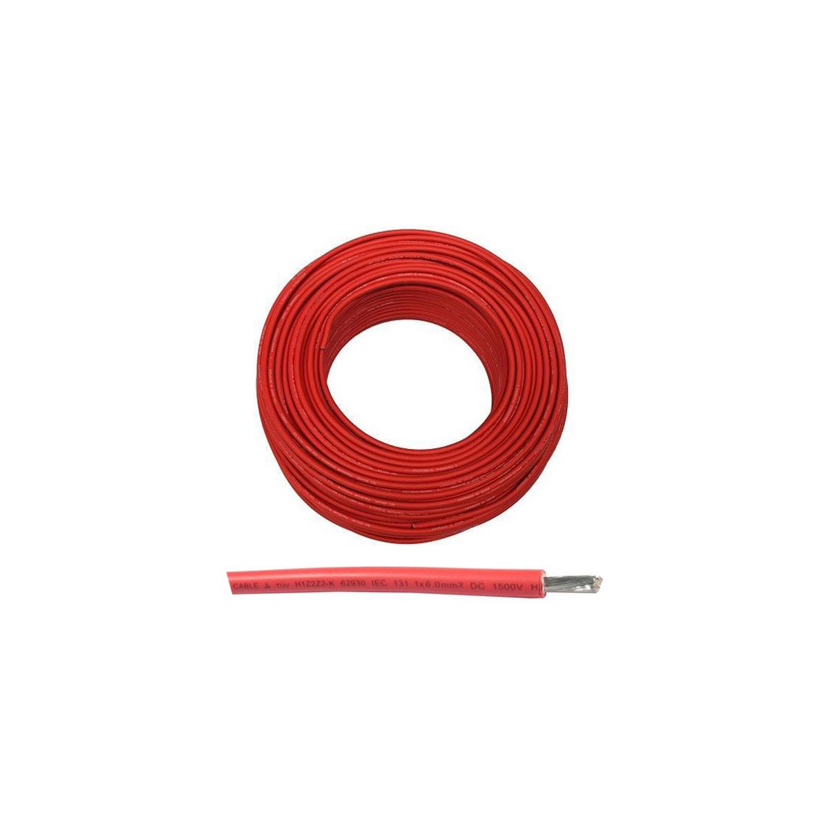 Solární kabel 10mm2, 1500V, červený, 100m