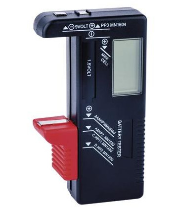 Univerzální tester baterií AA,AAA,C,D,9V, knoflíko