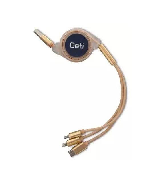 Kabel USB 3v1 Samonavíjecí Geti GCU 05 Zlatý