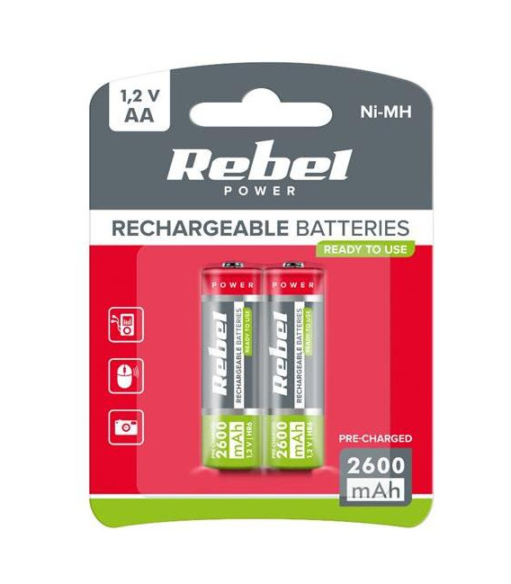 Baterie AA (R06) nabíjecí 1,2V/2600 mAh REBEL blistr