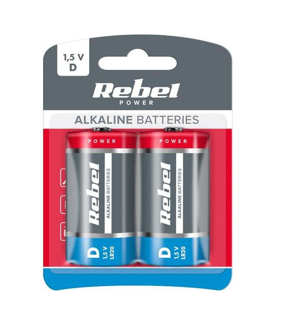 Baterie D (R20) alkalická REBEL Alkaline Power 2ks / blistr BAT0064B