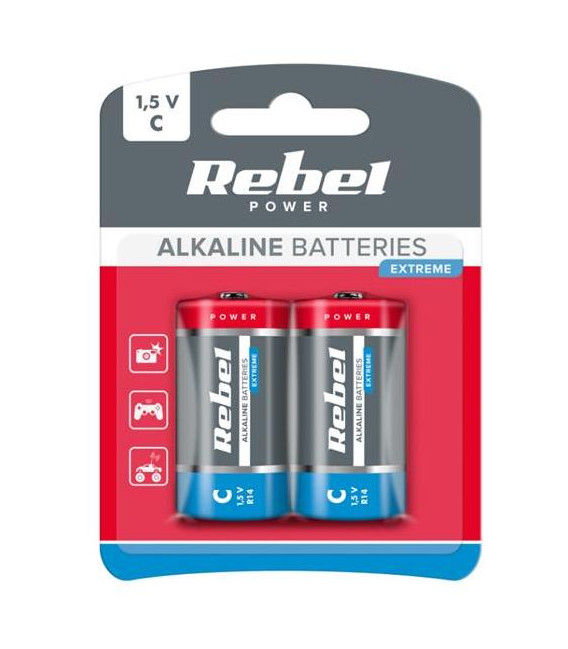 Baterie C (R14) alkalická REBEL EXTREME Alkaline Power 2ks / blistr BAT0093B