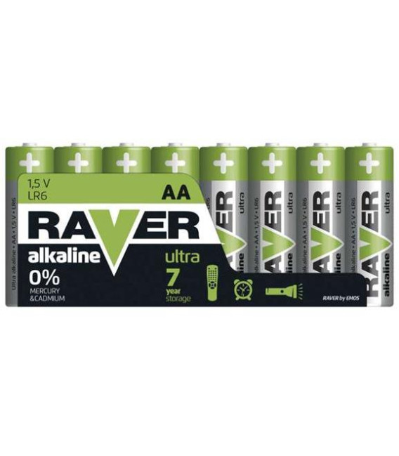 Baterie AA (R6) alkalická RAVER 8ks