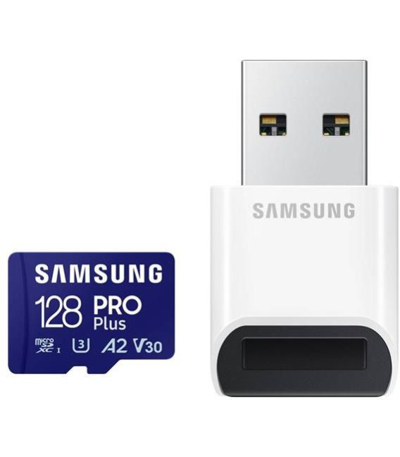Karta paměťová SAMSUNG PRO Plus microSDXC 128 GB U3 A2 V30 se čtečkou