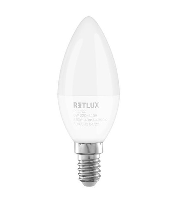 Žárovka LED E14 6W C37 bílá studená RETLUX RLL 427
