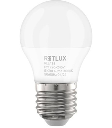 Žárovka LED E27 6W G45 bílá teplá RETLUX RLL 438