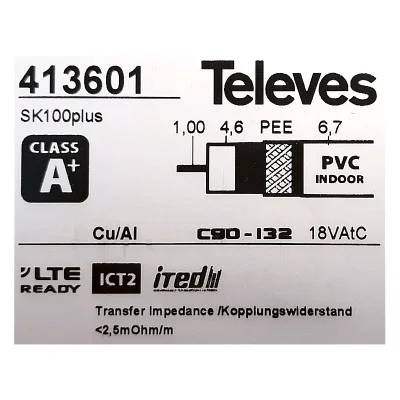 Koaxiální kabel Televes SK100plus CU 413601 – 100% měděný, 75 Ω, pro TV/SAT