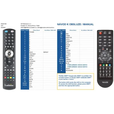 Mascom MC2202, MC2202HD USB PVR náhradní dálkový ovladač kompatibilní