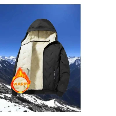 Teplá Fleecová Kapucová Bunda – Černý Zimní Kabát pro Volný Čas