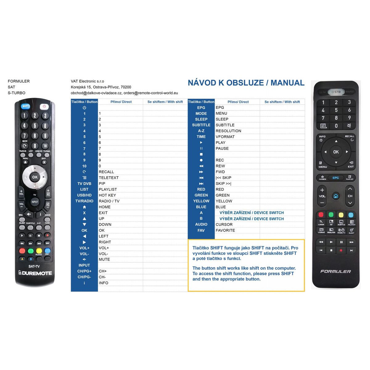 More about FORMULER S-TURBO, S-MINI, Z plus ovládání TV (mini TV) - dálkový ovladač duplikát kompatibilní