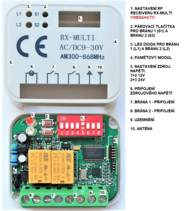RX MULTI externí rádiový přijímač DO pro brány a vrata kompatibilní